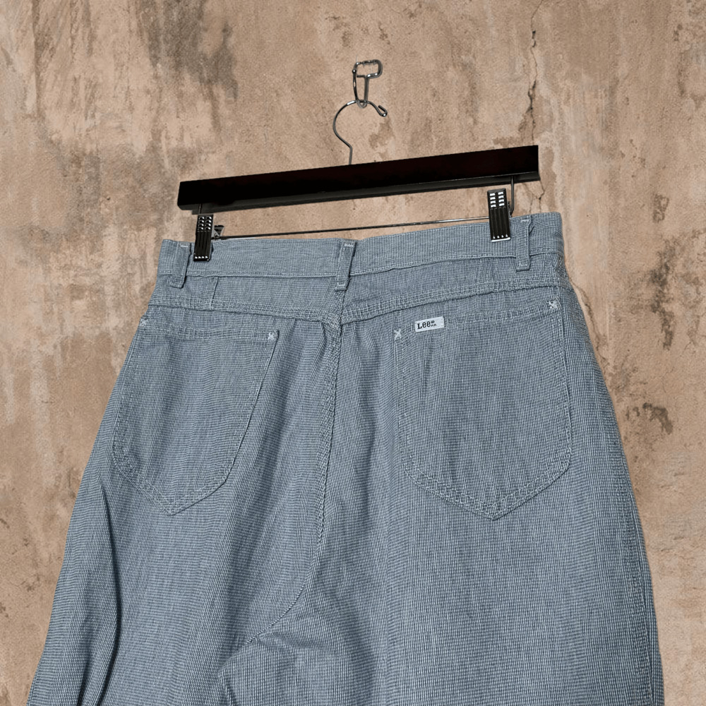 Vintage Lee MR Casual Pants Baggy Fit Tapered Ankle Blue White Made in USA 90s